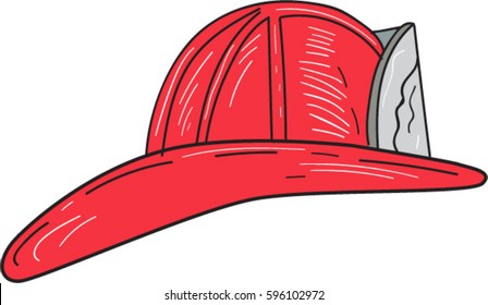 Drawing sketch style of a vintage fireman fire fighter helmet viewed from the side set on isolated white background. 
