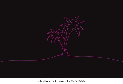 Drawing sketch of two pink coconut palm trees Vector design.