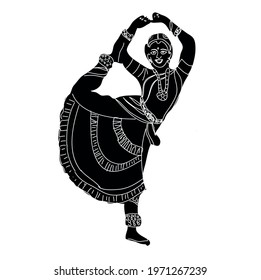 Drawing or Sketch of Well Traditional and ethnic Dressed lady dancing Bharatanatyam Dance white and black color bharatanatyam, vector, girl, dancing, drawing