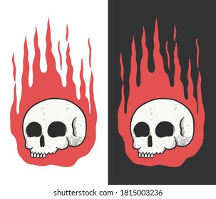 Drawing skull head with fire vector illustration. Skull head