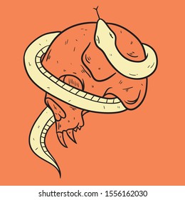 Drawing skull head with snake vector illustration.
