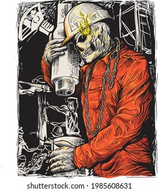 Drawing Skull Work Oilfield Vector Illustration