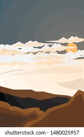 Drawing sky landscape mountains and clouds