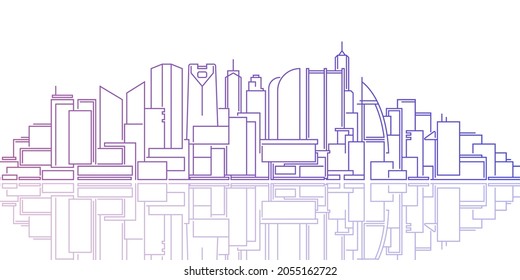 Drawing of skyscrapers, buildings.Architecture panoramic landscape.City skyscrapers .Vector illustration.