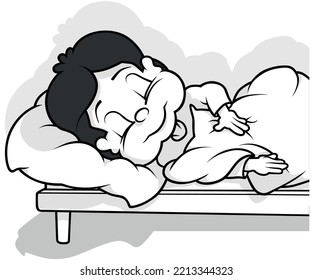 Dibujo de un chico durmiente en la cama - Ilustración de caricatura aislada en fondo blanco, vector