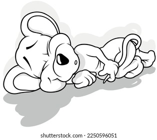 Dibujo de un ratón durmiente en el suelo - Ilustración de dibujos animados aislada en fondo blanco, vector