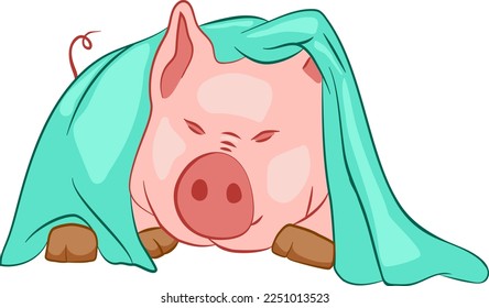 Drawing of a sleeping pet piglet under a blanket