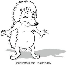 Drawing of a Sleepy Hedgehog with Outstretched Paws - Cartoon Illustration Isolated on White Background, Vector