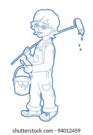 Drawing small blue painter