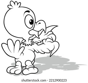 Drawing of a Small Eagle from Rear View - Cartoon Illustration Isolated on White Background, Vector