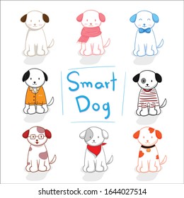 drawing smart dog vector set