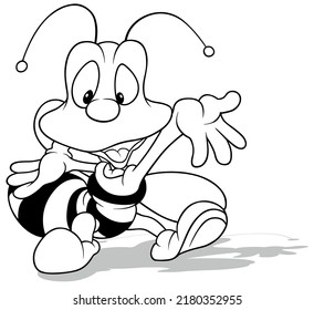 Drawing of a Smiling Bee with Open Arms - Cartoon Illustration Isolated on White Background, Vector