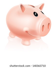 A Drawing of a smiling cartoon piggy bank character