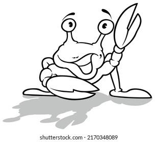 Drawing of a Smiling Crab with a Raised Claw - Cartoon Illustration Isolated on White Background, Vector