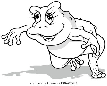 Drawing of a Smiling Dancing Frog - Cartoon Illustration Isolated on White Background, Vector