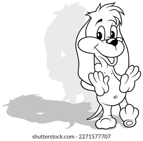 Drawing of a Smiling Doggy Standing on Hind Legs from Front View - Cartoon Illustration Isolated on White Background, Vector