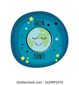 Drawing of a smiling earth. Earth emoticon.