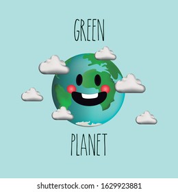 Drawing of a smiling earth. Earth emoticon.