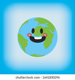 Drawing of a smiling earth. Earth emoticon.