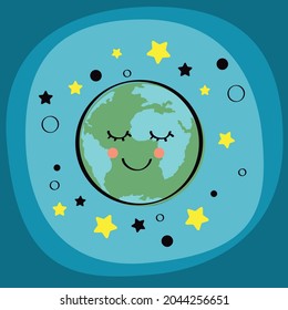 Drawing of a smiling earth. Earth emoticon.