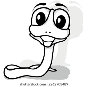 Dibujo de un gusano gracioso sonriente con gran cabeza - Ilustración de dibujos animados aislada en fondo blanco, vector