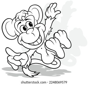 Dibujo de un mono sonriente saltando - Ilustración de dibujos animados aislada en fondo blanco, vector