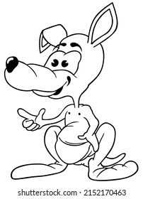 Drawing of an Smiling Kangaroo Pointing a Finger - Cartoon Illustration Isolated on White Background, Vector