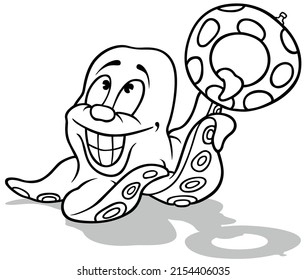 Drawing of a Smiling Octopus Holding an Inflatable Ring - Cartoon Illustration Isolated on White Background, Vector