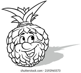 Drawing of a Smiling Pineapple with a Happy Face - Cartoon Illustration Isolated on White Background, Vector