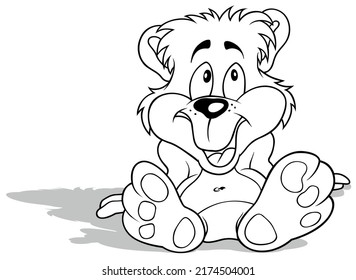 Drawing of a Smiling Sitting Teddy Bear - Cartoon Illustration Isolated on White Background, Vector