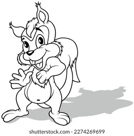 Dibujo de una ardilla sonriente bailando en el suelo - Ilustración de caricatura aislada en fondo blanco, vector