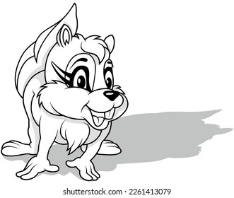 Drawing of a Smiling Squirrel on All Four Paws - Cartoon Illustration Isolated on White Background, Vector