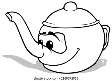 Drawing of a Smiling Teapot with a Face - Cartoon Illustration Isolated on White Background, Vector