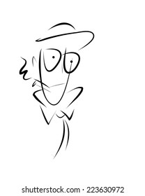 Drawing of smoking man on white background