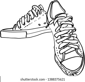 Drawing sneakers on white background