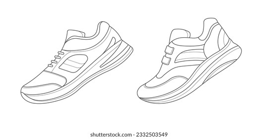 Drawing of sneakers. Sports shoes.Vector illustration .