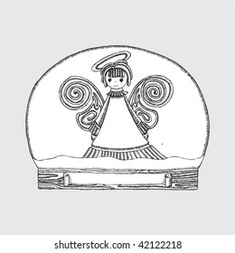 drawing of a snow globe angel