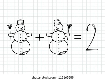 Drawing of snowmen on squared paper