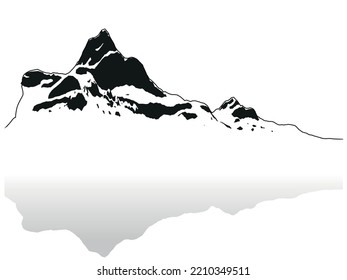 Drawing of a Snowy Mountain Range - Cartoon Illustration Isolated on White Background, Vector