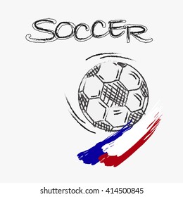 Drawing soccer football and France national color , vector illustration