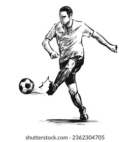 Drawing of Soccer Player Kicking Ball.