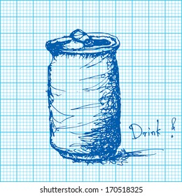 drawing of soda can on graph paper vector 