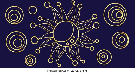 Drawing of Solar System on dark blue background. Winter solstice