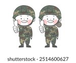 A drawing of soldier character with a thumbs up.