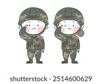 A drawing of soldier character who salutes.