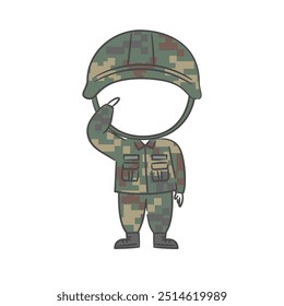 Um desenho do soldado que saúda... com um recorte para o rosto.