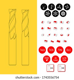 Drawing of solid carbide end mill for cnc machine. solid carbide end mill cutter. 2, 3, 4, 5, 6, 8, fluted