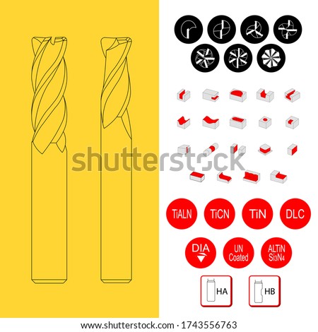 Drawing of solid carbide end mill for cnc machine. solid carbide end mill cutter. 2, 3, 4, 5, 6, 8, fluted