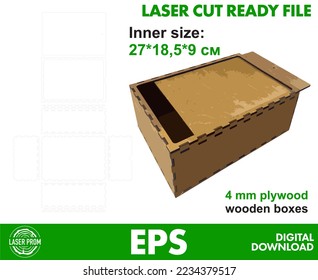 The drawing of the souvenir box  is designed and tested for laser cutting. The box is assembled without glue. Material thickness: 4 mm. Size: 270x185x90 mm svg