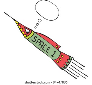 Drawing of Spaceship with speech bubble